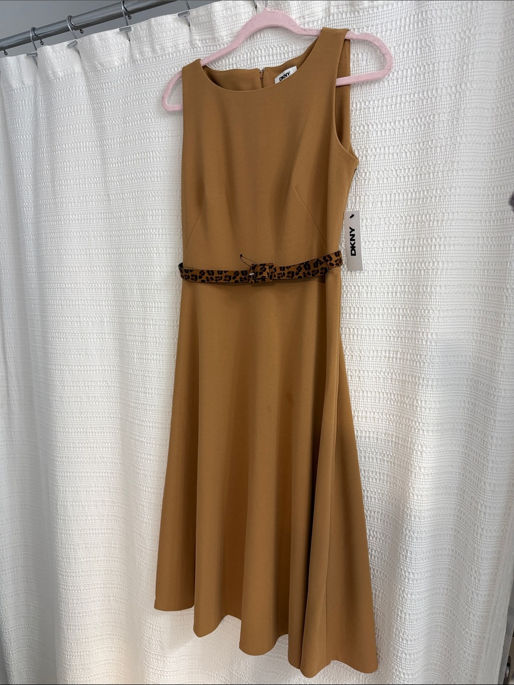 DKNY Camel Midi Dress with Leopard Accent